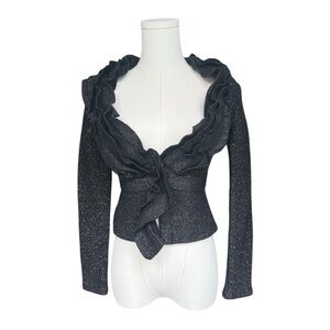 BCBGMaxAzria BCBGMAXAZRIA “Margret” Black Metallic Ruffle Jacket – Size XS
